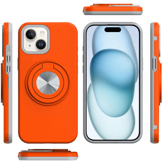 For iPhone 15 Plus (6.7") Metal Matte Hybrid with Invisible Rotational Ring Stand, Car Mount Friendly, Military Grade Slim Fit Sturdy Case Cover Cosmic Orange