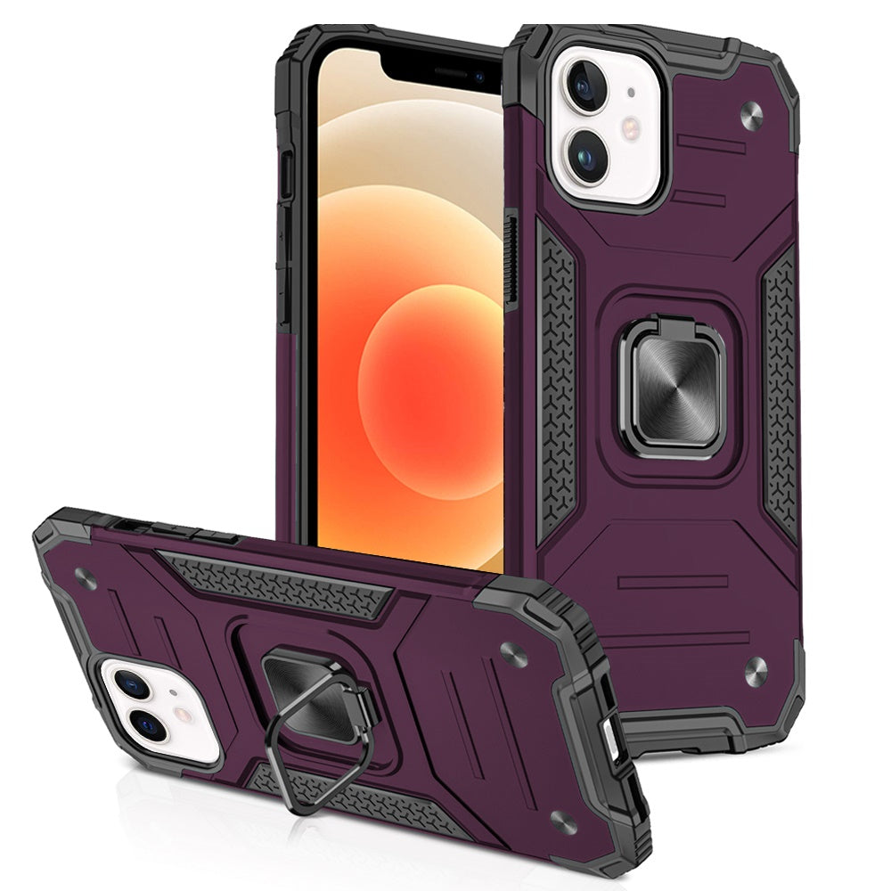 Phone Case for Apple iPhone 12 /12 Pro Magnetic Car Mount Hybrid Ring Stand Shockproof Rugged Grip Armor Heavy Duty Protective TPU Durable Cover Purple