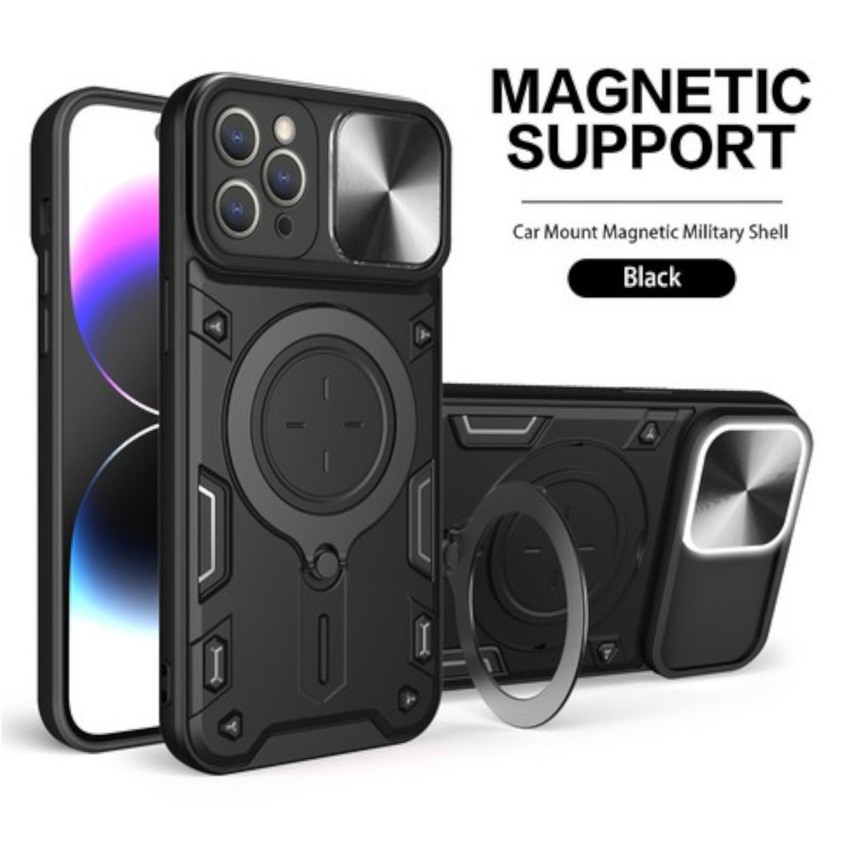 For Samsung Galaxy A17 5G Hybrid Shockproof with Magnetic Ring Stand, Compatible with Magsafe & Sliding Camera Lens Protector Case Cover