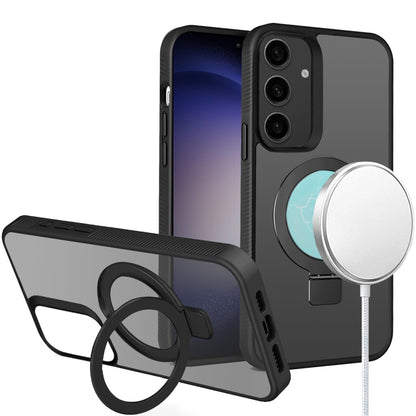 For Samsung Galaxy S23+ / S23 Plus Magnetic Circle Kickstand with MagSafe Compatibility, Matte Skin, Rugged Bumper, and Ring Holder Case Cover Black