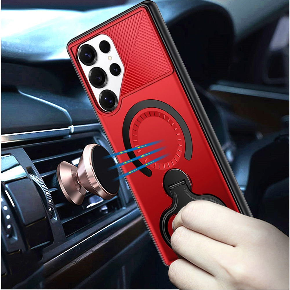 For Samsung Galaxy S25 Ultra Hybrid with Invisible 2 Hole Ring Stand Magnetic back Car Mount Friendly Protector Case Cover Purple