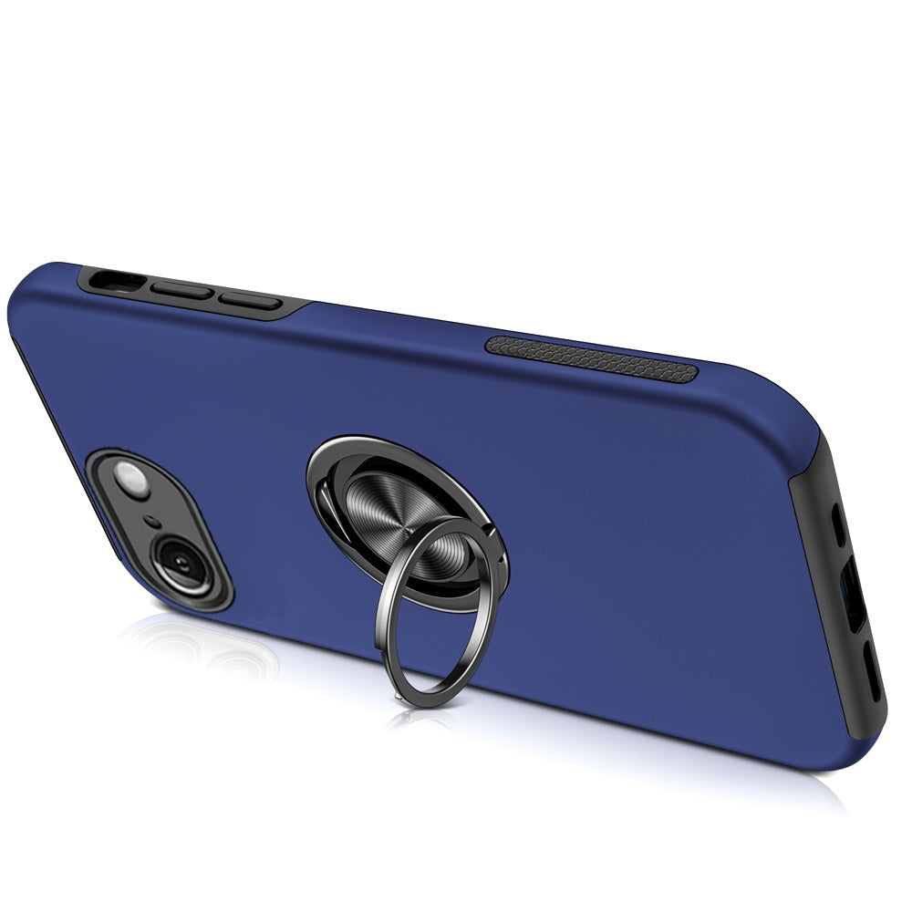 For Samsung Galaxy S21 FE /Fan Edition Hybrid 360 Degree Rotatable Metal Invisible Ring Stand Holder Slim Fit Magnetic Car Mount Shockproof Case Cover Blue