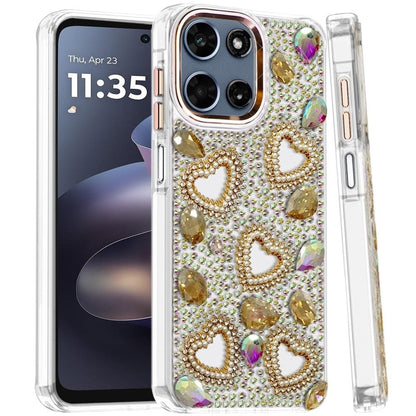 Phone Case for Motorola Moto G Play 5G 2026 Luxury Crystal Heart Rhinestone Diamond Bling Shockproof Hybrid Glitter Protective Stylish Durable Grip Cover