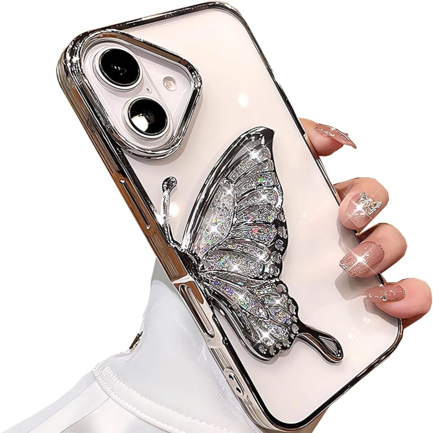 For Samsung Galaxy S25+ S25 Plus /S24+ Glitter 3D Butterfly Bling Case, Chrome Electroplate Sparkle Liquid Flowing Plating Hybrid Bumper Case Cover
