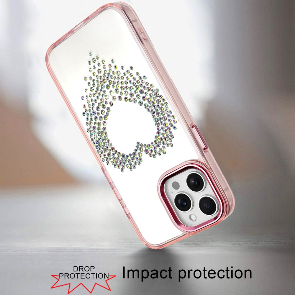 For Apple iPhone 15 Pro Max Angel Hearts Bling Glitter Diamond Hybrid TPU Cover, Colorful Frame Shockproof Protective Back Case Cover