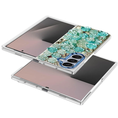 For Samsung Galaxy Z Fold 7 Muti-Color Floral Fashion Bling Crystal 3D Full Diamonds Stones Sparkle Rhinestone Glitter Hybrid Case Cover
