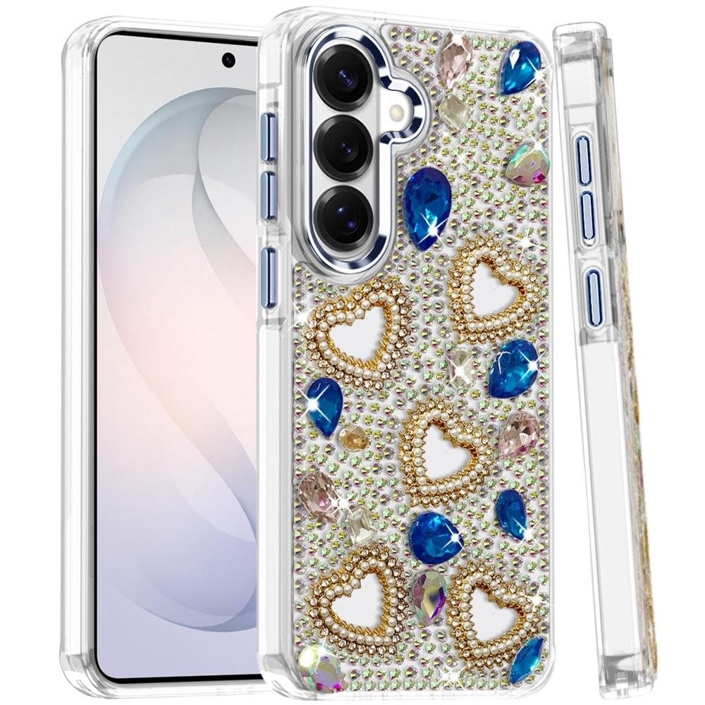 Phone Case for Samsung Galaxy S26 Luxury Crystal Heart Rhinestone Diamond Bling Shockproof Hybrid Glitter Protective Stylish Durable Grip Cover