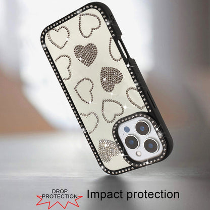 For iPhone 16 Pro Max (6.9") Spread Love Glitter Shimmer Bling Diamond Edge Hybrid Drop Protection Shockproof Design Case Cover