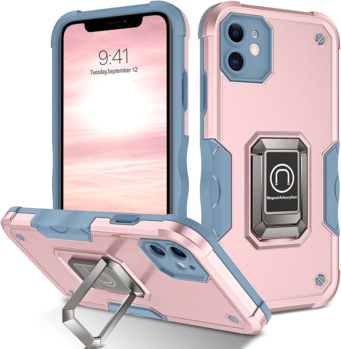 For Apple iPhone 16e /iPhone SE4 Heavy Duty Hybrid 2in1 Hard PC & TPU Rugged Bumper Shockproof with Magnetic Ring Kickstand Case Cover