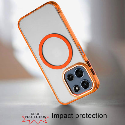 For Motorola Moto G Stylus 5G 2026 /2025 Transparent Back Hybrid Case - Magnetic Circle, Color Frame, Metal Buttons, MagSafe Compatible Case Cover Cosmic Orange