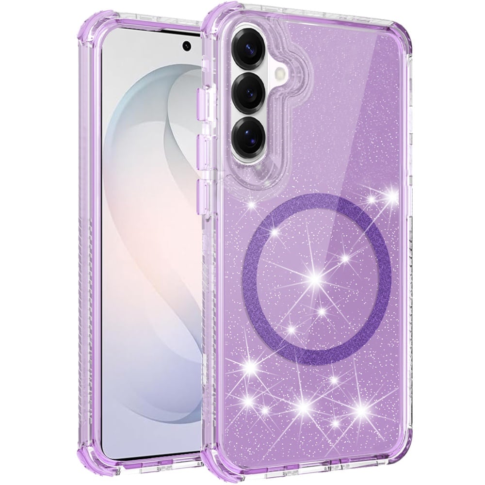 Phone Case for Samsung Galaxy S26 Magnetic Circle Glitter 3in1 Hybrid Shockproof Bling Protective Durable Crystal Clear Grip Slim Lightweight Cover