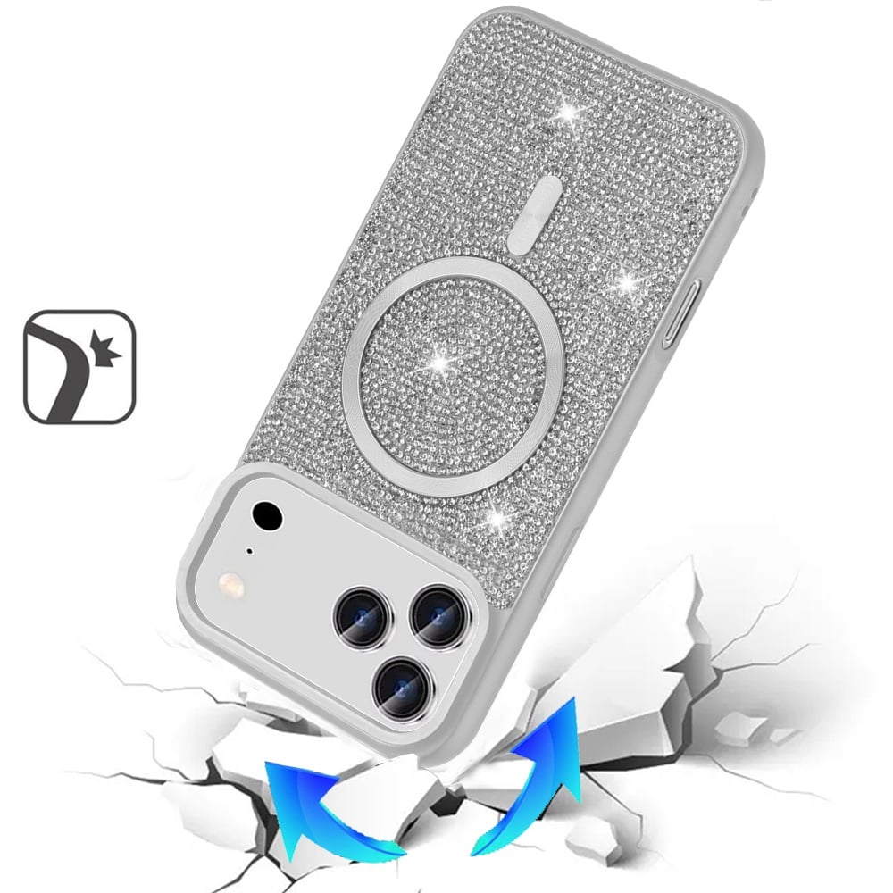For Apple iPhone 17 Pro (6.3") Sparkly Diamond Bling Case Rhinestone Skin Hybrid with Magnetic Circle, MagSafe Compatible Case Cover
