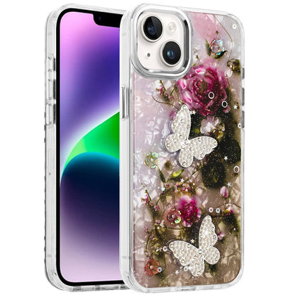 Phone Case for Apple iPhone 14 /iPhone 13 Glitter Butterfly Design Metal Buttons Shockproof Hybrid TPU + PC Durable Protective Slim Grip Stylish Cover