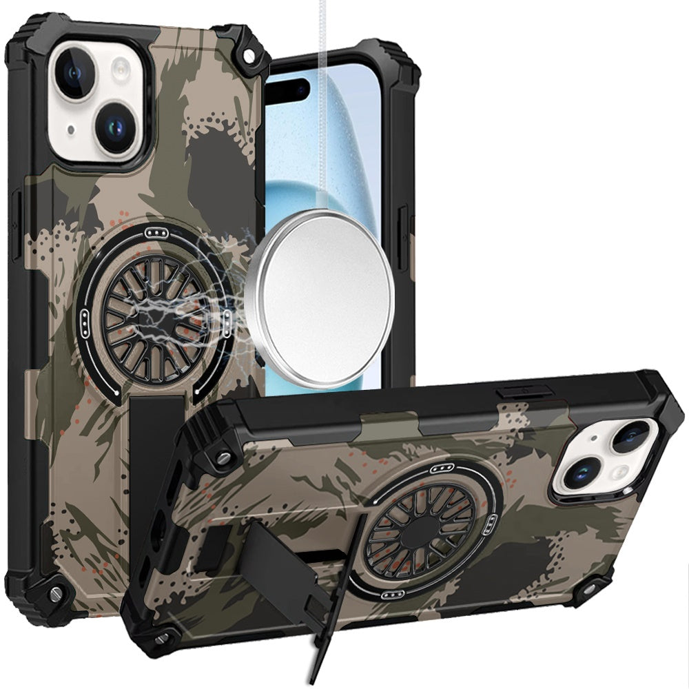 For Samsung Galaxy A17 5G Magnetic Invisible Kickstand Holder with CD Texture Design, Shockproof Hybrid Military Grade Heavy Duty Case Cover