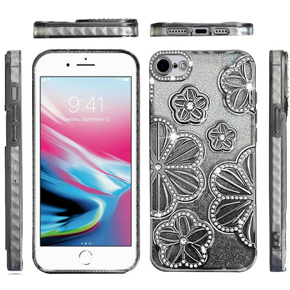Phone Case for Apple iPhone SE 3 (2022) SE/8/7 Shimmer Glitter Floral Thick TPU Shockproof Durable Grip Camera Protection Anti-Scratch Stylish Design Cover