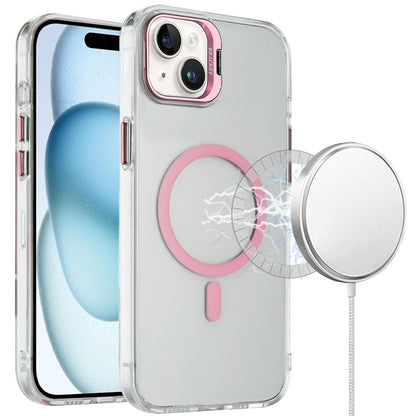 For Apple iPhone 14 /13 Transparent Hybrid Magnetic Circle with Camera Lens Kickstand, Shockproof Slim TPU PC Case Cover