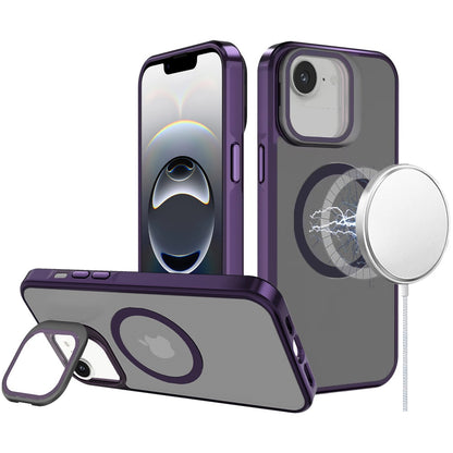For Apple iPhone 16e Tough HQ Hybrid Case with Aluminum Frame Camera Stand, Compatible with MagSafe, Translucent Matte Shockproof Case Cover