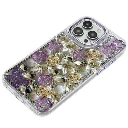 Phone Case for Apple iPhone 12 Pro Max Luxury Rose Bling Rhinestone Glitter Floral Hybrid Shockproof Stylish Protective Designer Ornament Sparkle Cover