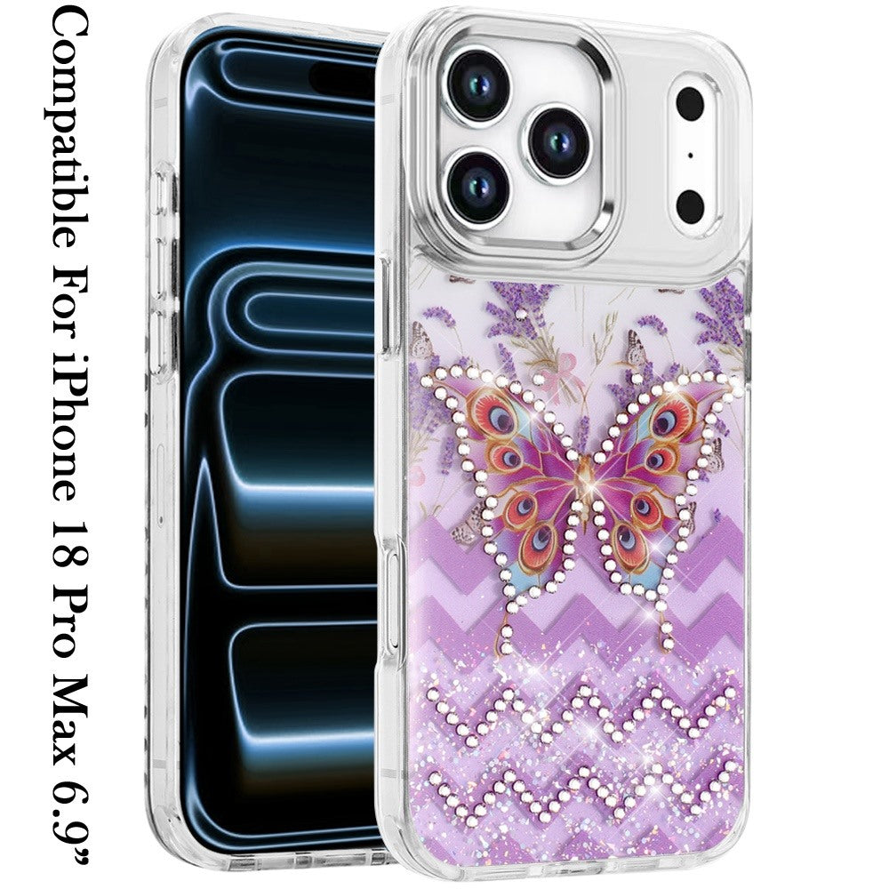 Phone Case for Apple iPhone 18 Pro Max Butterfly Resin Epoxy Diamond Bling Metal Edge Shockproof Hybrid Luxury Protective Durable Stylish Fashion Grip Cover
