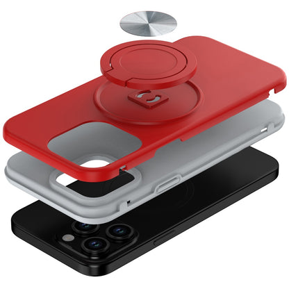 For Apple iPhone 13 Pro Metal Matte Hybrid with Invisible Rotational Ring Stand, Car Mount Friendly, Military Grade Slim Fit Sturdy Case Cover Red