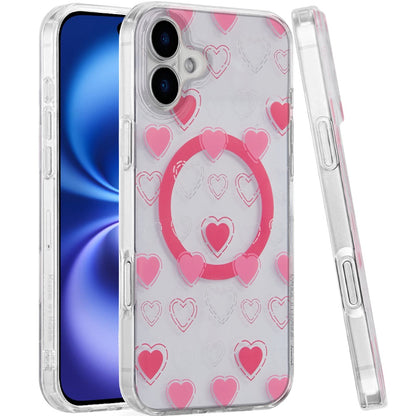 For Apple iPhone 17 Stylish Pattern Fashion IMD Printed Design TPU Double Layer Slim Shockproof with Magnetic Back Case Cover Pink Heart
