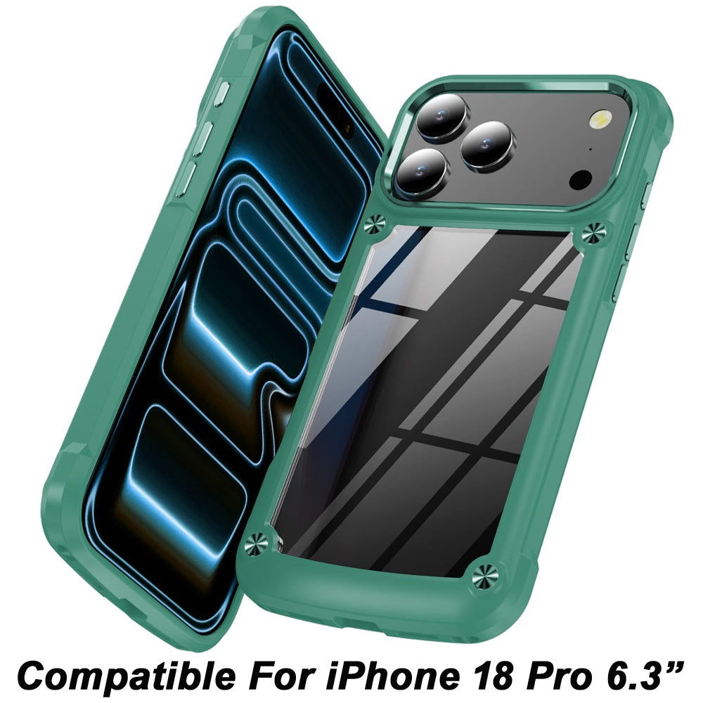 Phone Case for Apple iPhone 18 Pro Transparent Hybrid Metal Button Camera Edge Shockproof Bumper Frame TPU Protective Slim Grip Durable Cover