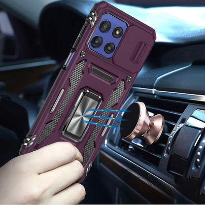 Phone Case for Motorola Moto G Stylus 5G 2026 /2025 Tough Metal Ring Shockproof Sliding Camera Window Hybrid Armor Rugged Anti Slip Heavy Duty Grip Cover Purple
