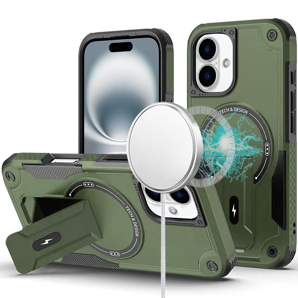 For Apple iPhone 16 (6.1") Case with Invisible Kickstand Compatible with MagSafe, Military-Grade Protection Shockproof Heavy Duty Case Cover