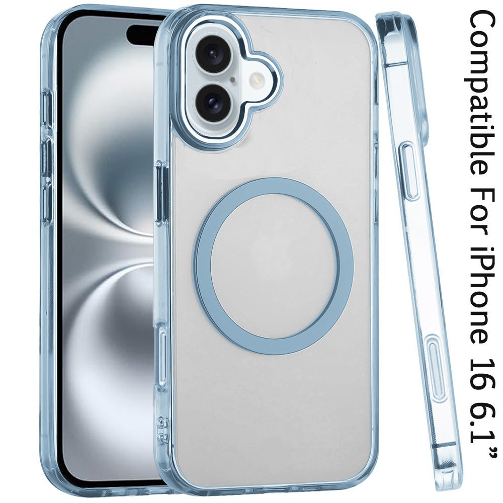 Phone Case for Apple iPhone 16 Magnetic Clear Acrylic Metal Button Camera Guard Shockproof Transparent Slim Grip Premium Hybrid Cover