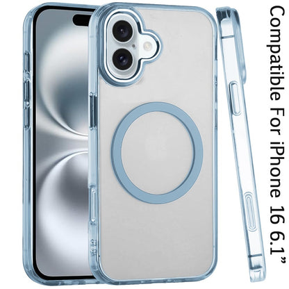 Phone Case for Apple iPhone 16 Magnetic Clear Acrylic Metal Button Camera Guard Shockproof Transparent Slim Grip Premium Hybrid Cover