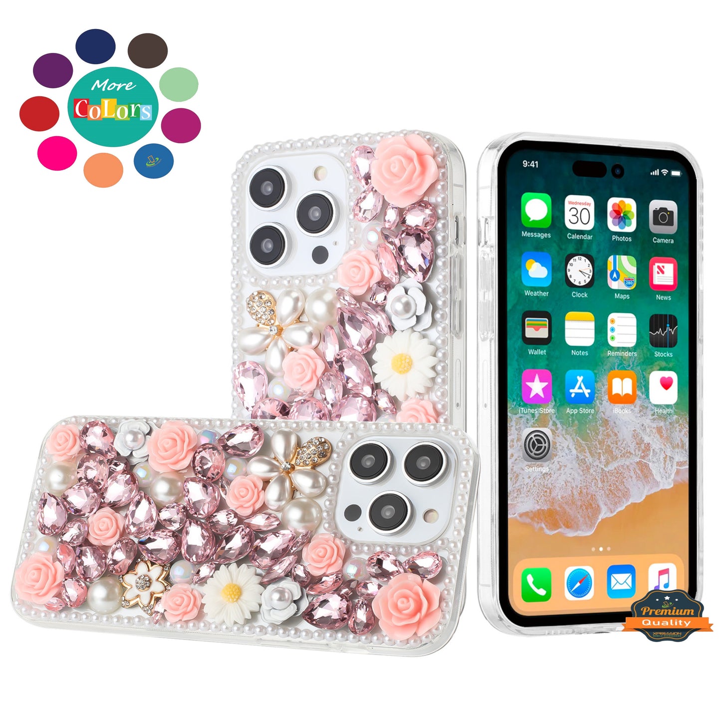 For Samsung Galaxy A36 Fashion Rose Flower Floral Bling Crystal 3D Full Diamonds Pearl Sparkle Rhinestone Glitter Hybrid Case Cover