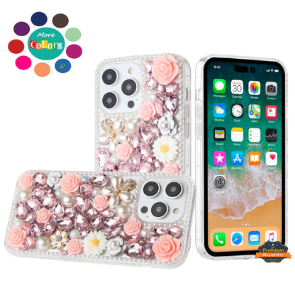 For Samsung Galaxy A16 5G Fashion Rose Flower Floral Bling Crystal 3D Full Diamonds Pearl Sparkle Rhinestone Glitter Hybrid Case Cover