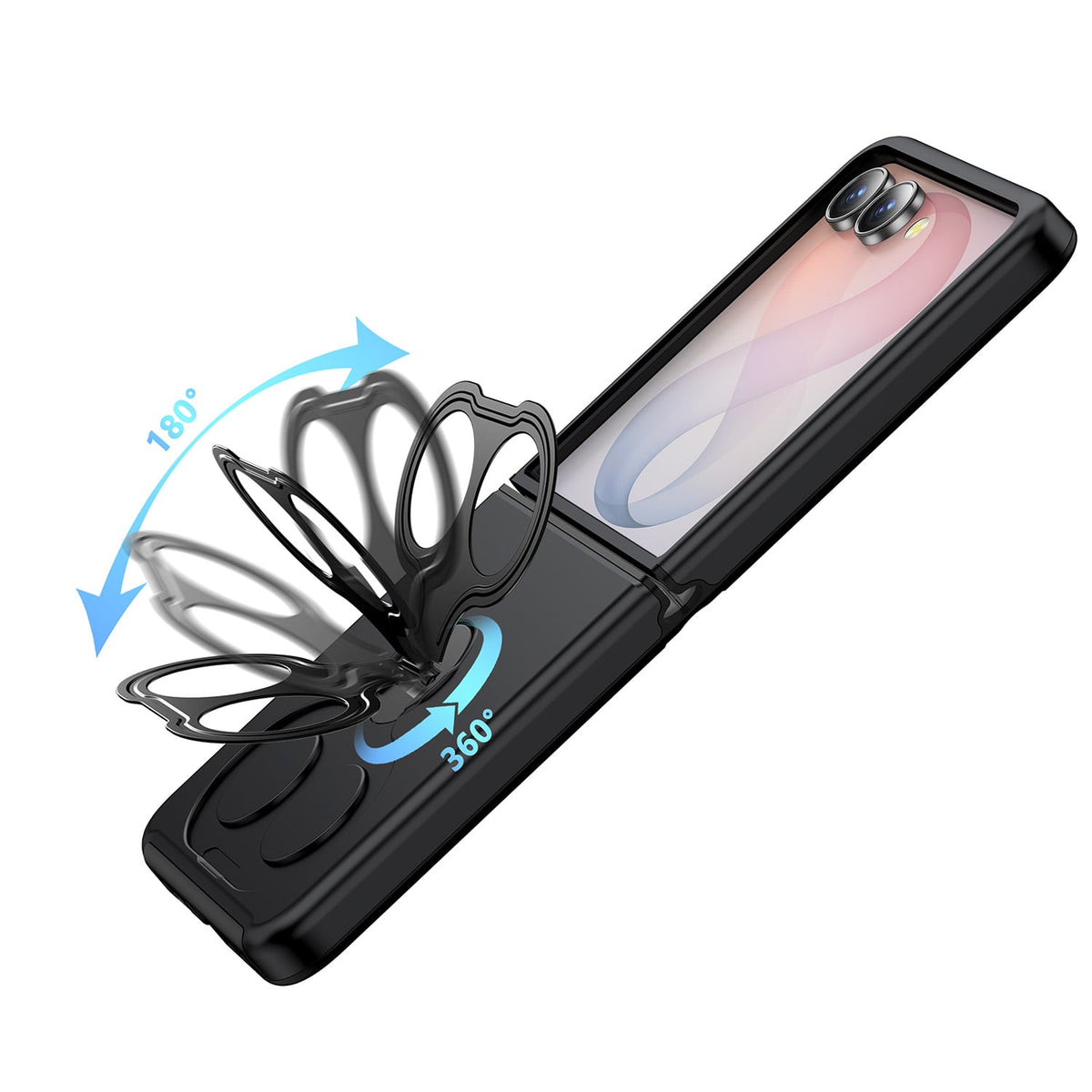 Phone Case for Samsung Galaxy Z Flip 8 Magnetic 2 Ring Stand Car Mount Friendly Shockproof Rugged Grip Armor Dual Ring Kickstand Heavy Duty Hybrid Cover