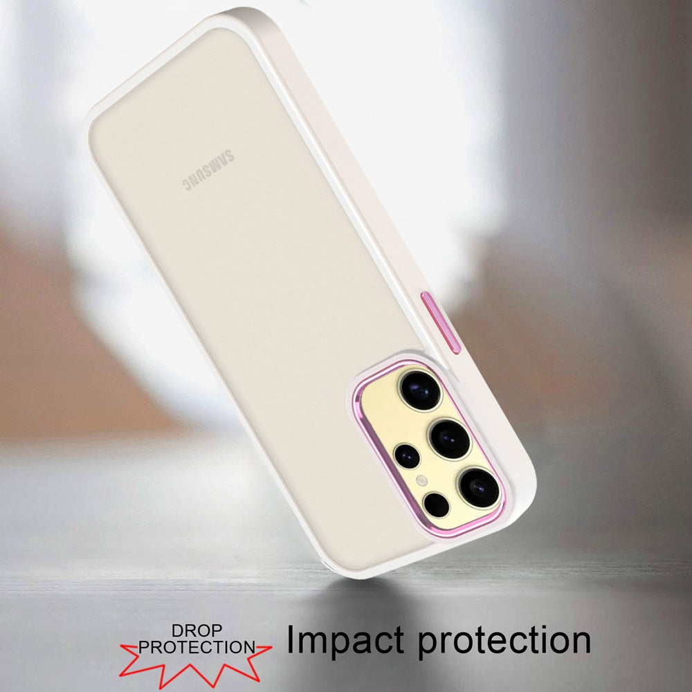 Phone Case for Samsung Galaxy S24 Ultra Polished Acrylic Hybrid TPU Slim Shockproof Metal Button Thick Durable Grip Camera Protection Anti-Scratch Cover