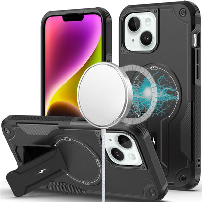 For Apple iPhone 15 Magnetic Invisible Kickstand Holder with Magsafe, Slim Fit Shockproof Hybrid Military Grade Heavy Duty Case Cover