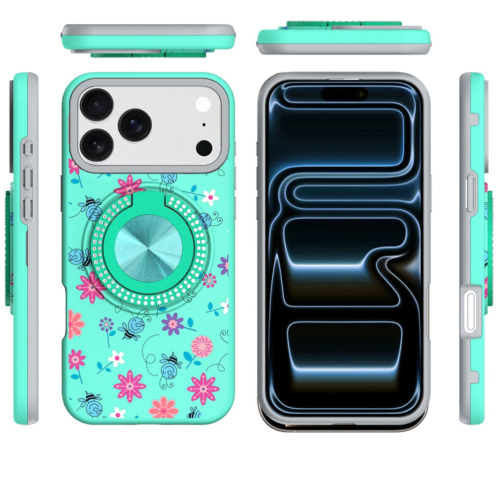 Phone Case for Apple iPhone 18 Pro Max Magnetic Ring Stand Matte Metal Hybrid Car Mount Friendly Shockproof Rotational Grip Diamond Design Pattern Cover