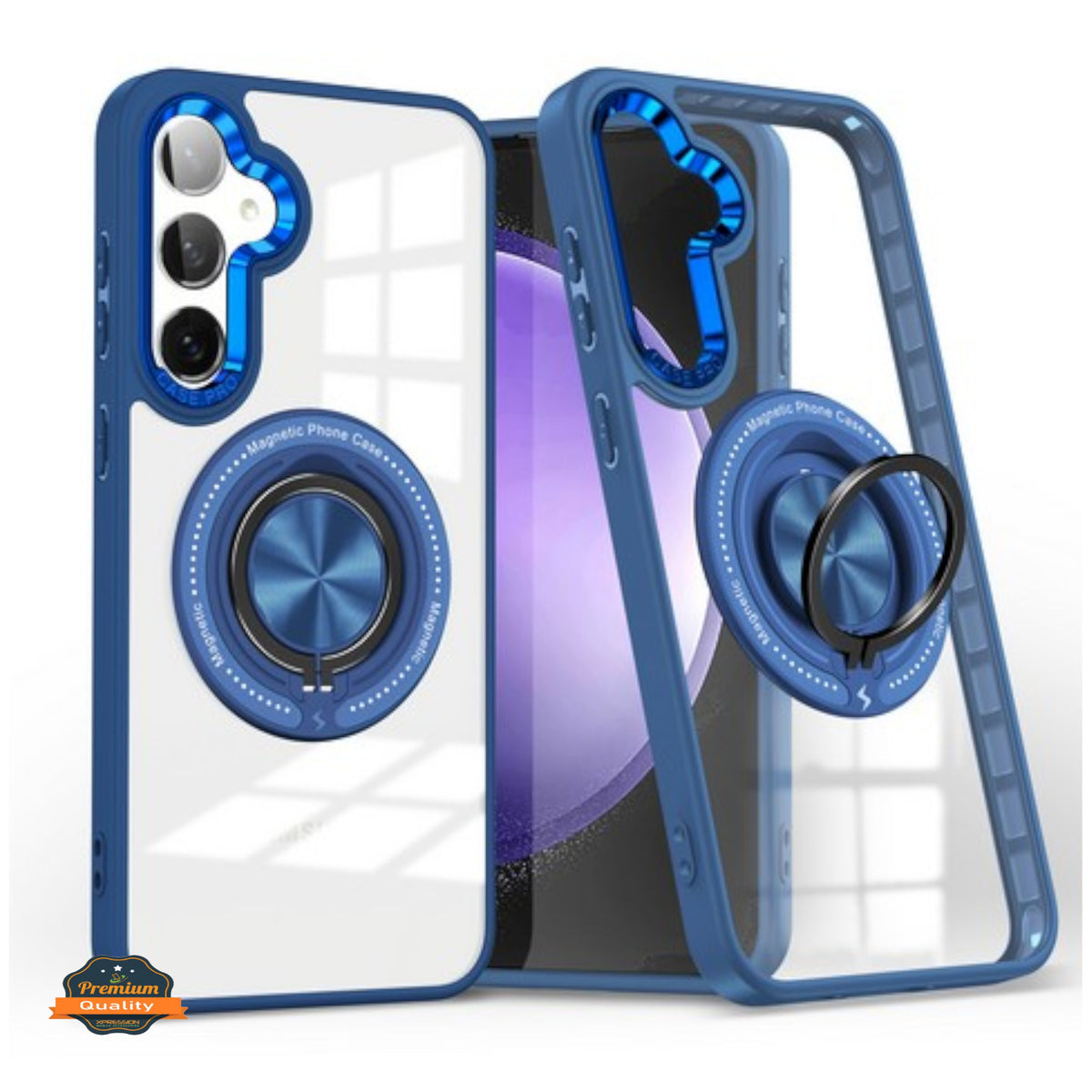 For Samsung Galaxy S25 /S24 Clear Transparent Back Hybrid with Rotating Ring Stand, MagSafe Compatible Shockproof Slim TPU PC Case Cover