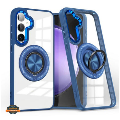 For Samsung Galaxy S25 /S24 Clear Transparent Back Hybrid with Rotating Ring Stand, MagSafe Compatible Shockproof Slim TPU PC Case Cover
