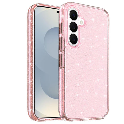 For Samsung Galaxy S26+ / S26 Plus Transparent Glitter Shiny Sparkle Bling TPU Rubber Hard Back Hybrid Frame Shockproof Case Cover