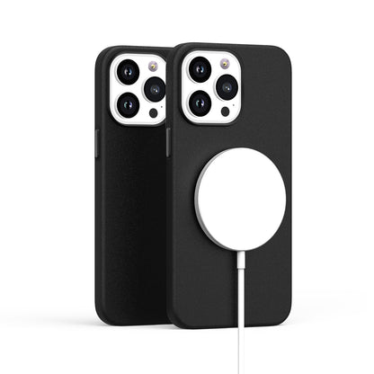 For Apple iPhone 16 (6.1") PU Leather with inner Magnetic Circle Compatible with MagSafe, Rubber TPU Colored Metal Buttons Case Cover