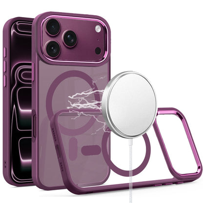 Phone Case for Apple iPhone 18 Pro/ 17 Pro Clear Acrylic Magnetic Circle Shockproof Hybrid Metal Button TPU Drop Protection Rugged Slim Durable Armor Cover Purple