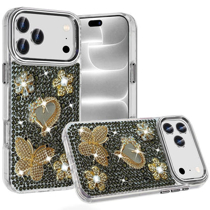 Phone Case for Apple iPhone 18 Pro Max/ iPhone 17 Pro Max Luxury Crystal Butterfly Floral Jeweled Heart Full Diamond Design, Sparkling Decorative Details, Elegant Style Cover