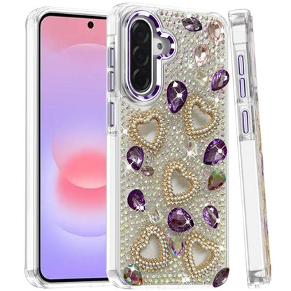 Phone Case for Samsung Galaxy A37 Luxury Crystal Heart Rhinestone Diamond Bling Shockproof Hybrid Glitter Protective Stylish Durable Grip Cover
