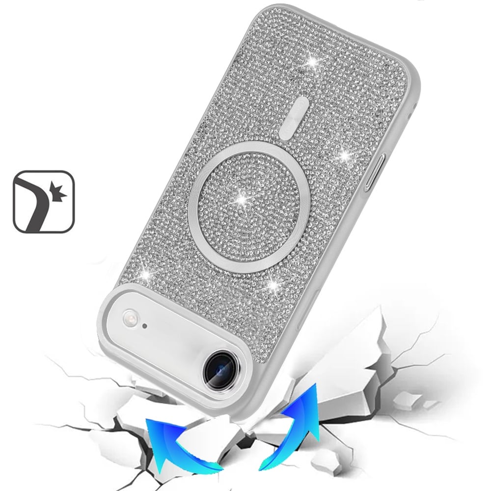 For Apple iPhone 17 Air (6.6") Sparkly Diamond Bling Case Rhinestone Skin Hybrid with Magnetic Circle, MagSafe Compatible Case Cover