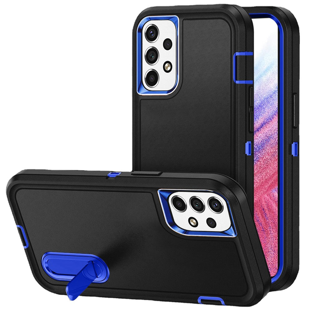 For Apple iPhone 16 Plus (6.7") Hybrid 3 Layers Hard 3in1 Shockproof with Kickstand Heavy Duty Hard TPU Rubber Anti-Drop Case Cover Black / Blue