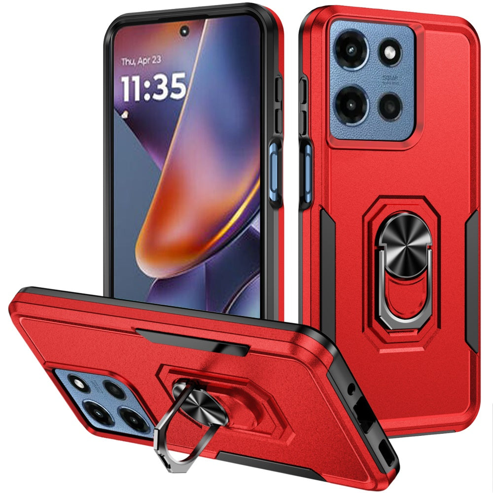 For Motorola Moto G 5G 2025 Hybrid Rugged Tough 2in1 Drop-Proof Protection Military Grade Armor with Metal Ring Stand Case Cover