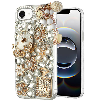 For Apple iPhone 17E /16E Bling Crystal 3D Full Diamonds Luxury Sparkle Rhinestone Hybrid Case Cover Ultimate Multi Ornament White