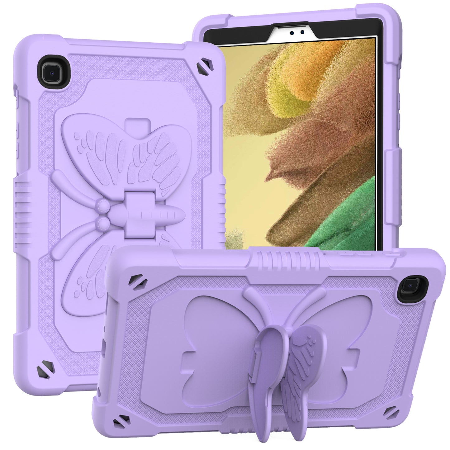 For Butterfly Wings Kickstand 3in1 Tough Hybrid with Pencil Holder Heavy Duty Rugged Shockproof Full Protective Purple Tablet Case Cover