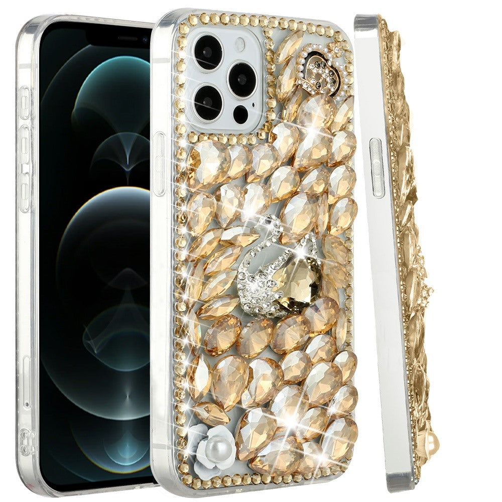 Phone Case for Apple iPhone 12 Pro Max Luxury Full Diamond Glitter 3D Floral Ornament Hybrid Shockproof Stylish Rhinestone Designer Protective Elegant Cover