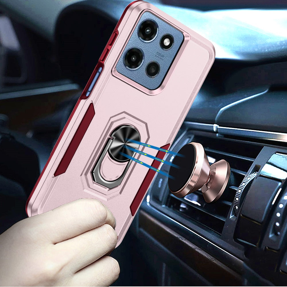 For Motorola Moto G 5G 2026/2025 Hybrid Rugged Tough 2in1 Drop-Proof Protection Military Grade Armor with Metal Ring Stand Case Cover Pink